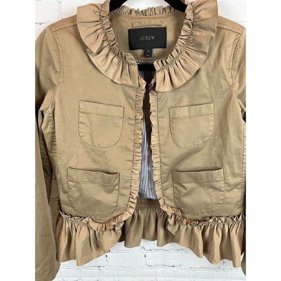J.CREW beige chino ruffles stretch cotton pockets jacket blazer size 00 NWOT - Picture 9 of 13